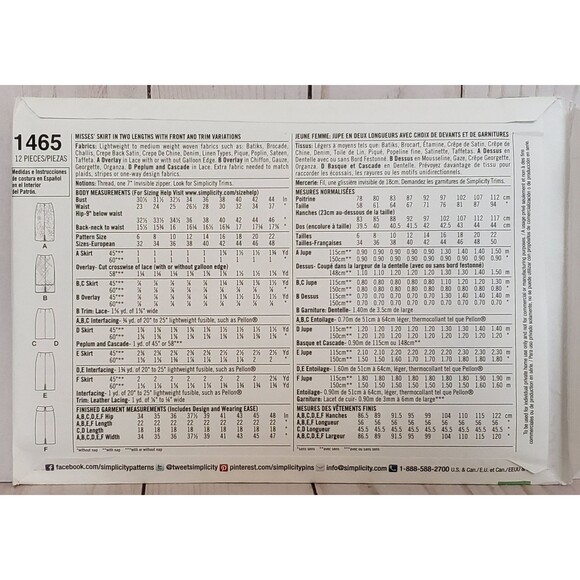 Misses Form Fitting Skirt In Two Lengths Sewing Pattern Simplicity 1465 - Picture 3 of 5